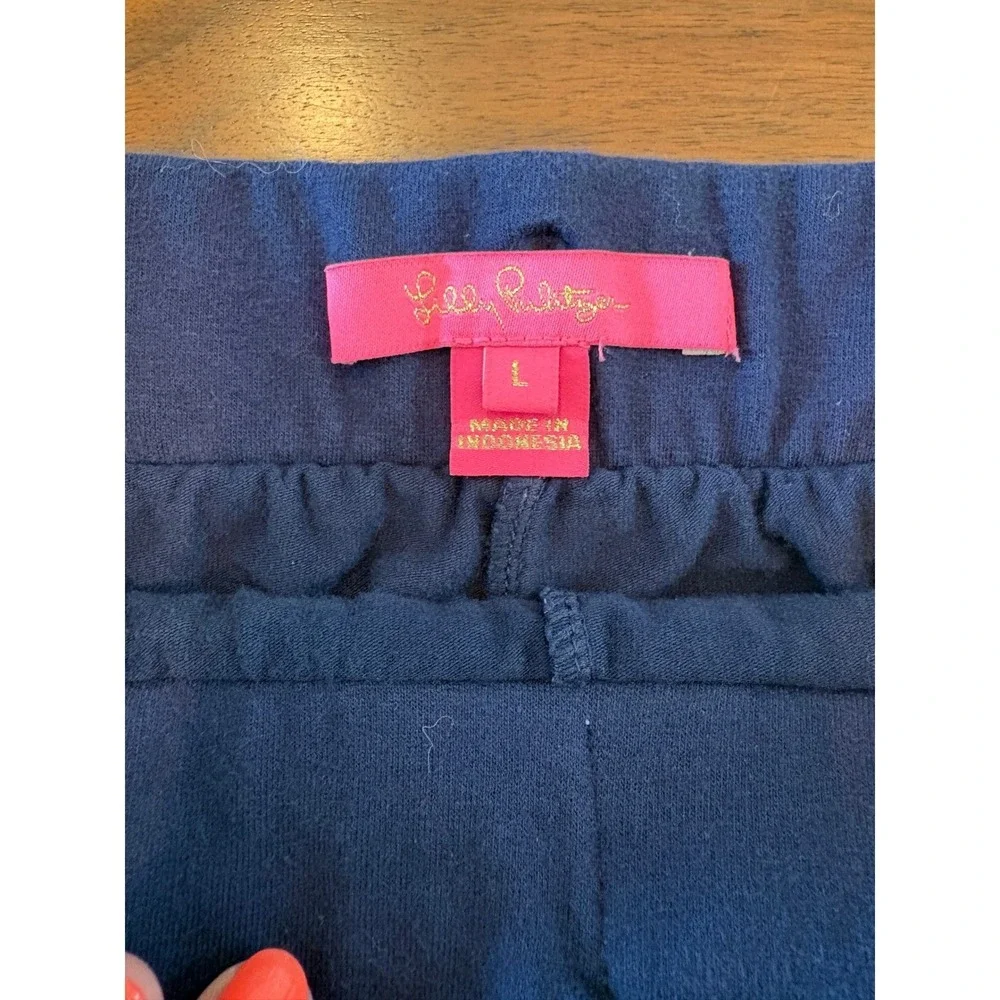 Lilly Pulitzer Navy Blue Knit Skort Gold Logo Button Mini Skirt Large